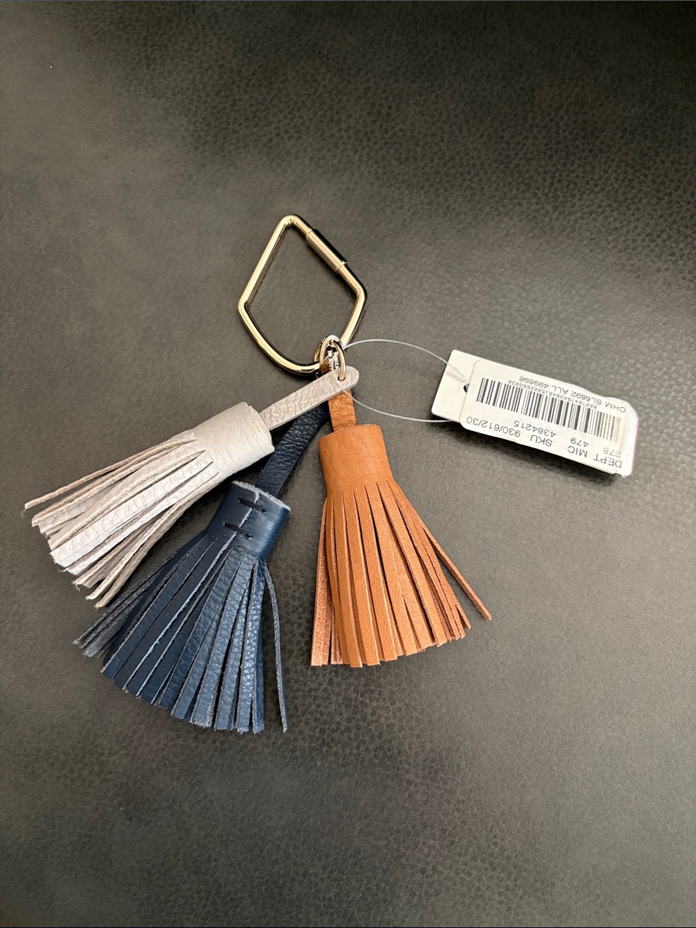 Leather Tassel Keyring Fossil- Navy, Tan & Light Gray